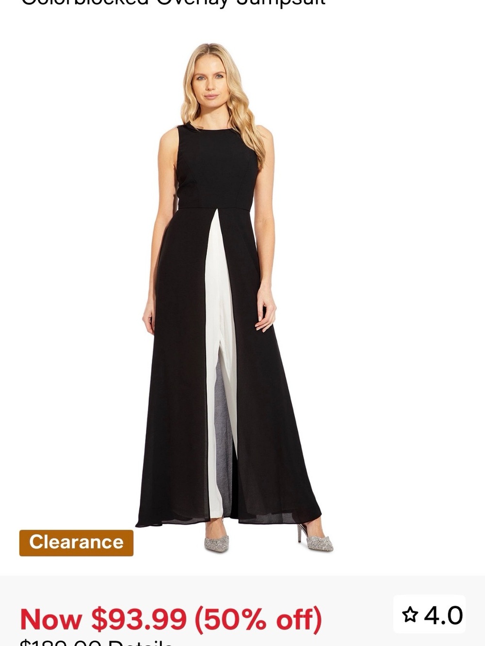 Adrianna Papell Black and White Colorblocked Overlay Jumpsuit
